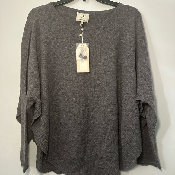 Qi 100% Cashmere Gray Shrug Lagenlook Normcore Poncho Sweater Fall Staple Size L - Picture 1 of 16